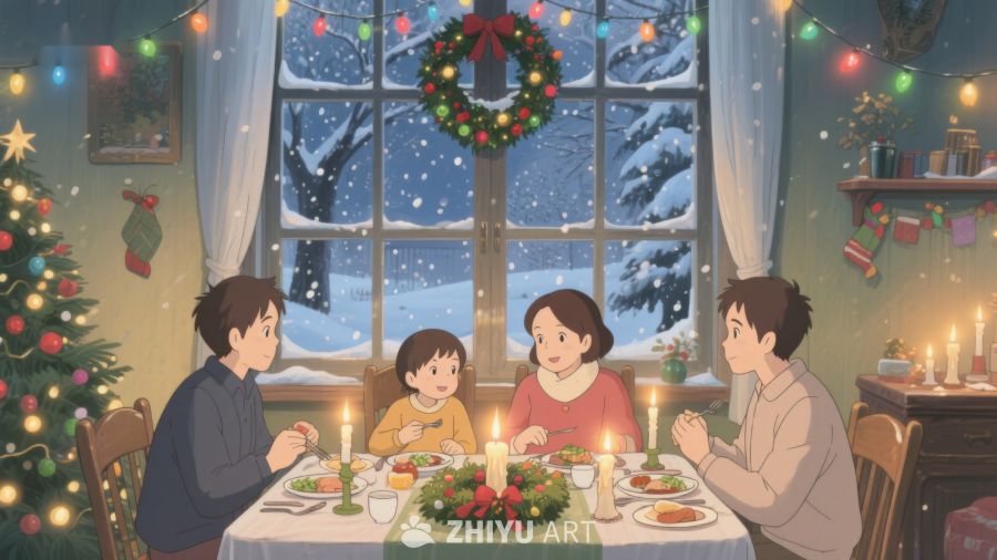 温馨圣诞夜，家人共聚晚餐 285