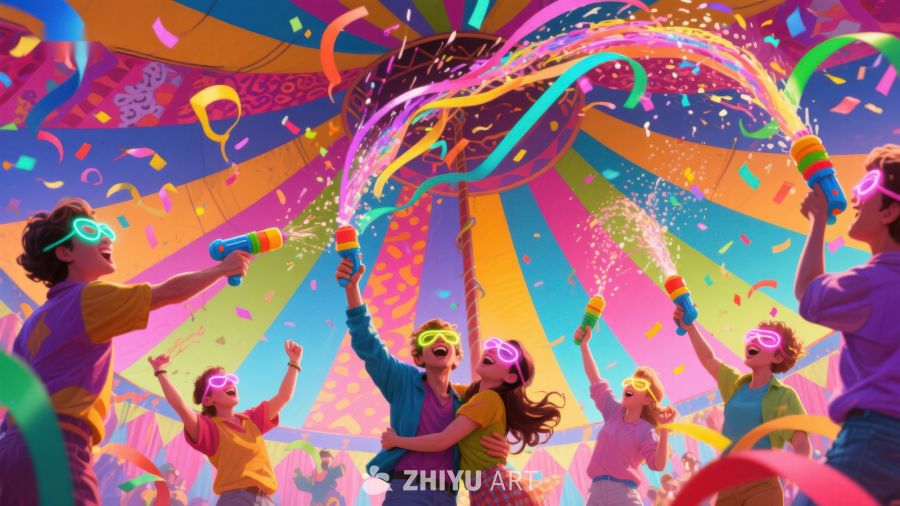 彩色派对：欢乐人群喷洒彩带 29