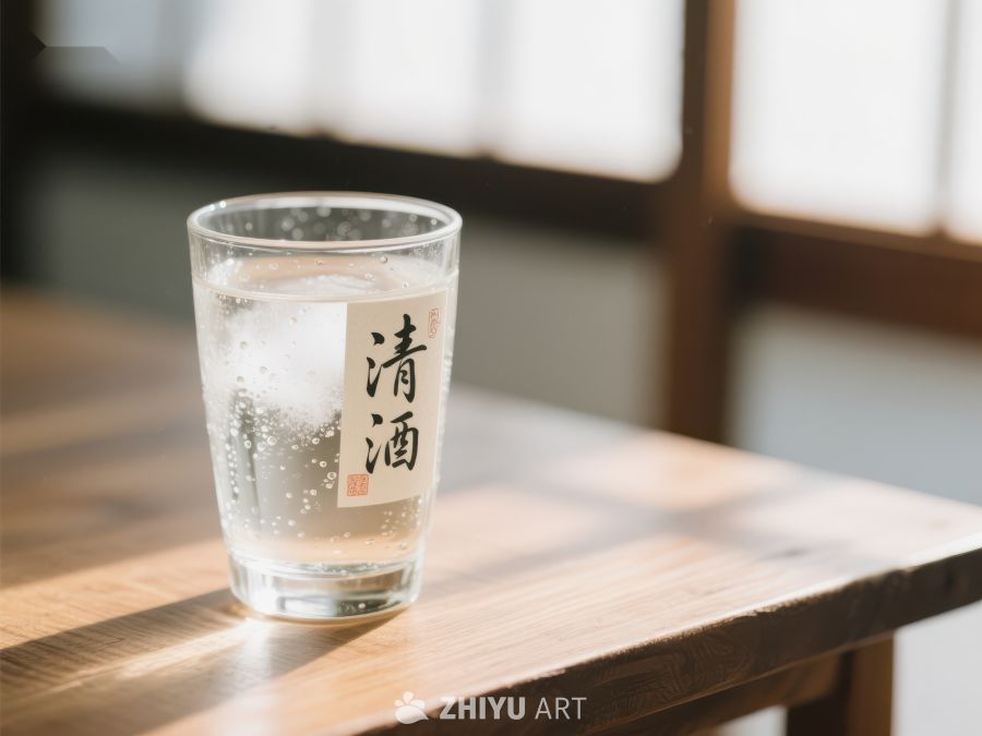 清酒杯置于木质桌面上 158