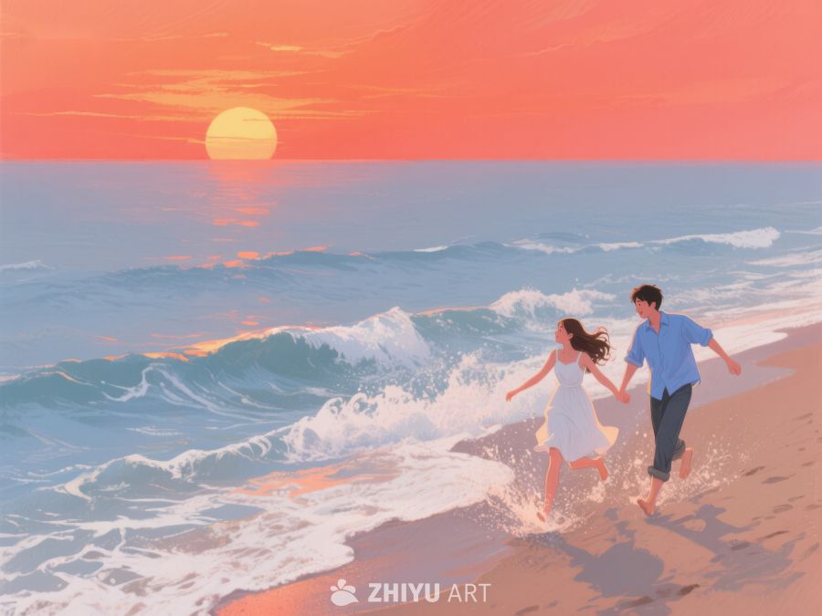 海边日落，情侣嬉戏 223