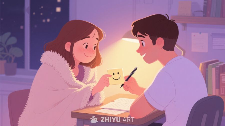 夜晚书房中两人温馨互动 584