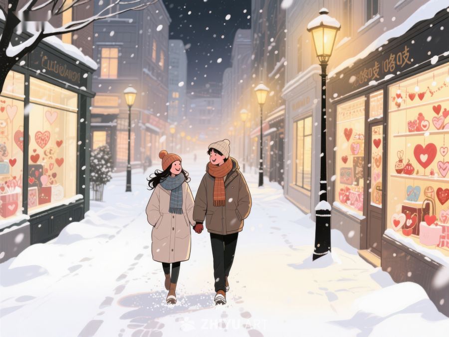 冬夜街头漫步的情侣 160