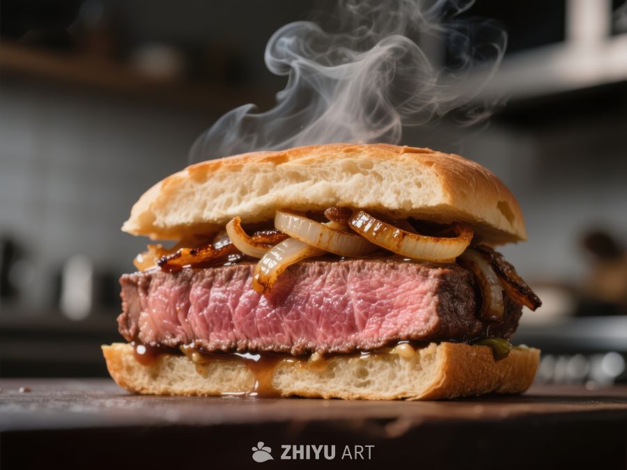烟熏牛肉汉堡，热气腾腾