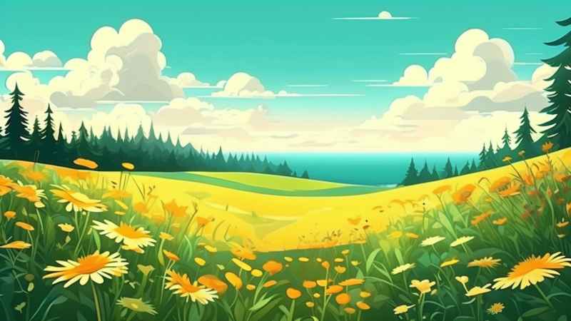 一幅草地的野花在地平线上 4