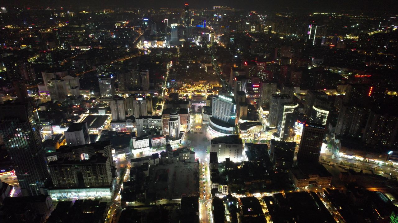 云南昆明城市夜景灯光航拍