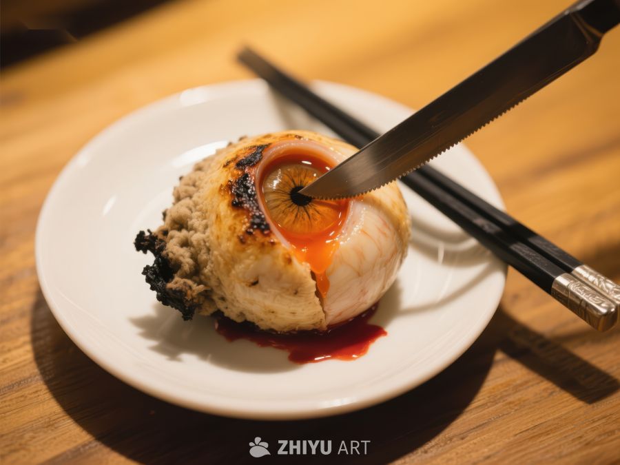 创意料理：带眼装饰的烤制美食