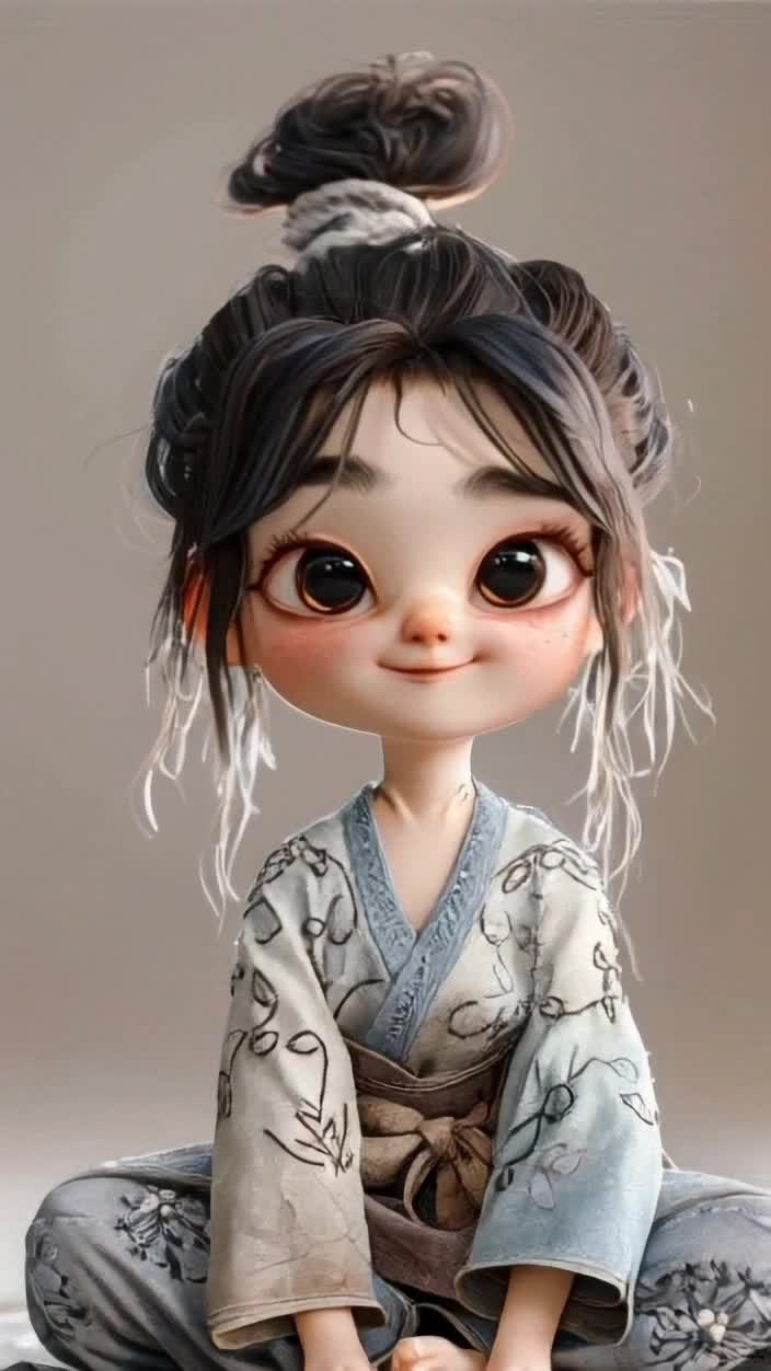 丸子头和服女孩的卡通画像