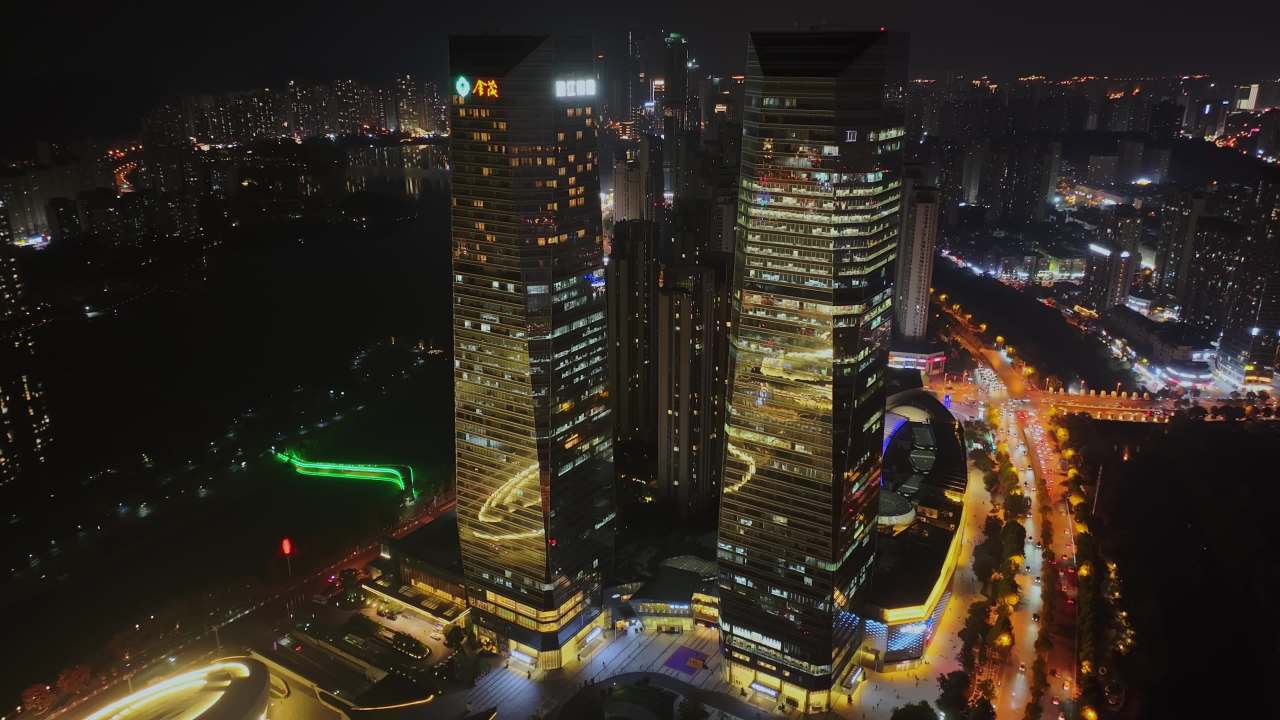 湖南长沙梅溪湖城市夜景风光航拍 11