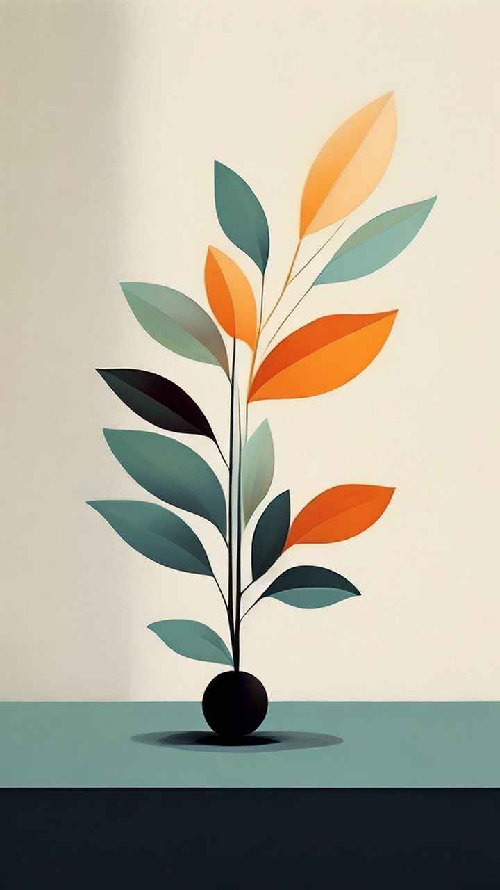 极简主义元素花朵和树枝插画