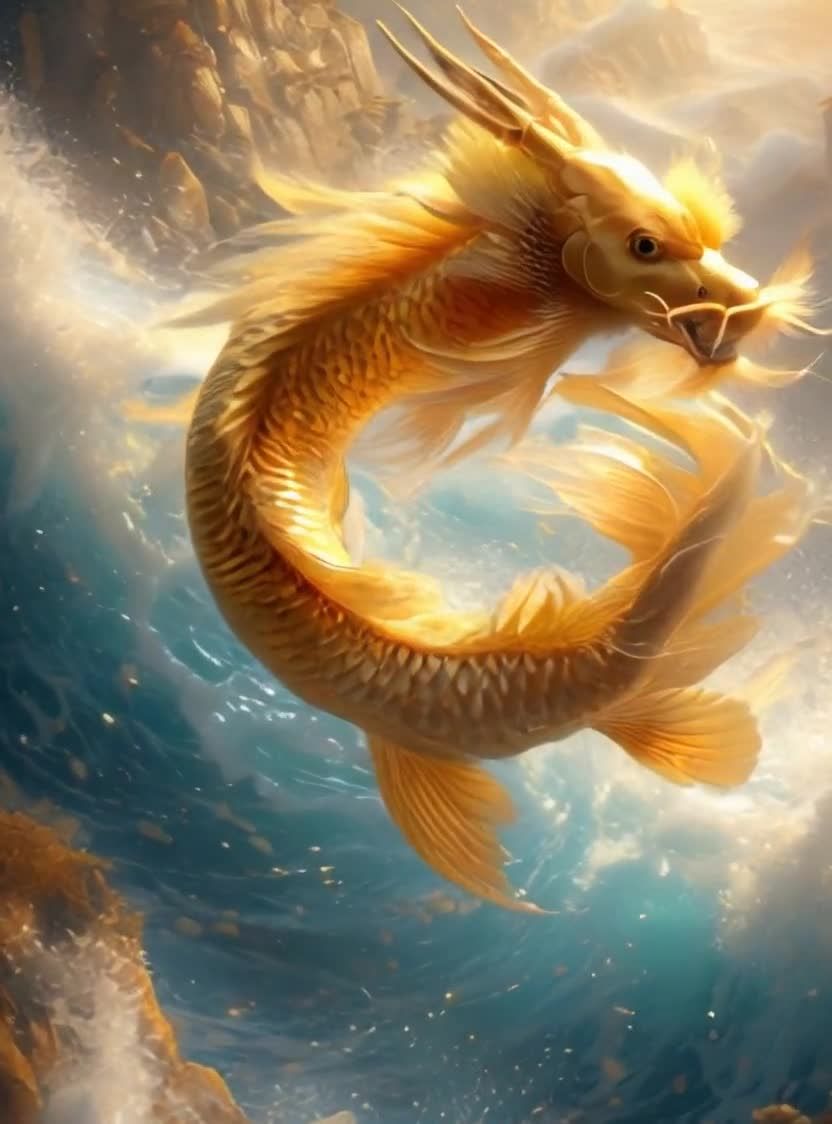 金鳞跃浪，龙鱼凌空，水与光影的梦幻图景