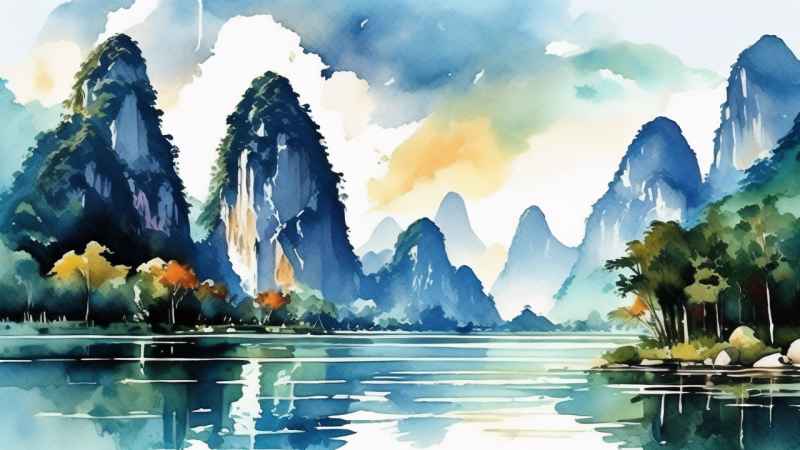 插画风格 桂林山水 22