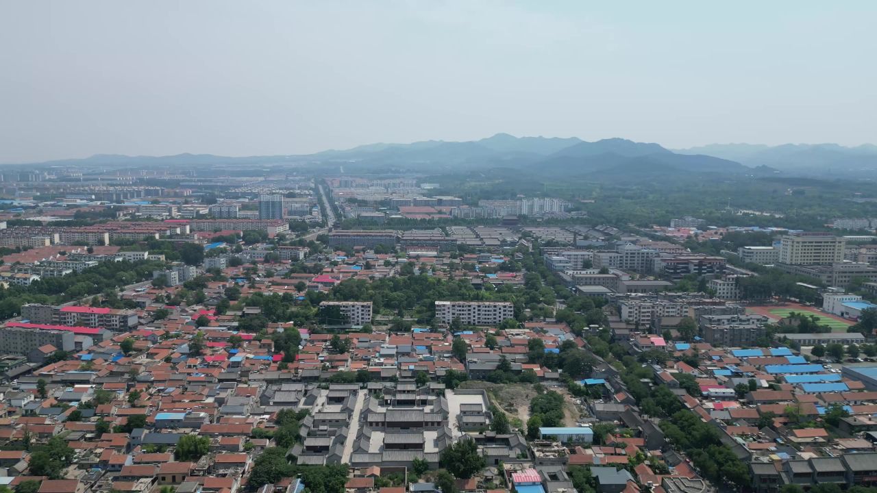 航拍山东潍坊青州城市风光