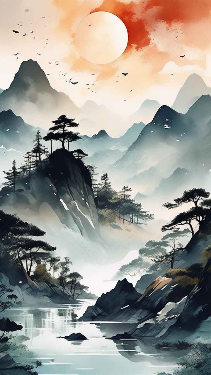 国风山水画背景插画 15