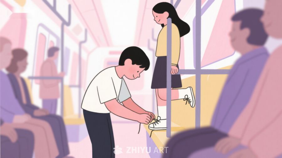 地铁上男子低头系鞋带 105