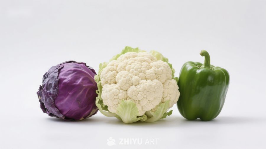三种新鲜蔬菜静物展示