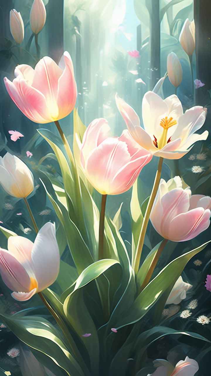 一个白色郁金香花束正在开放插画 85
