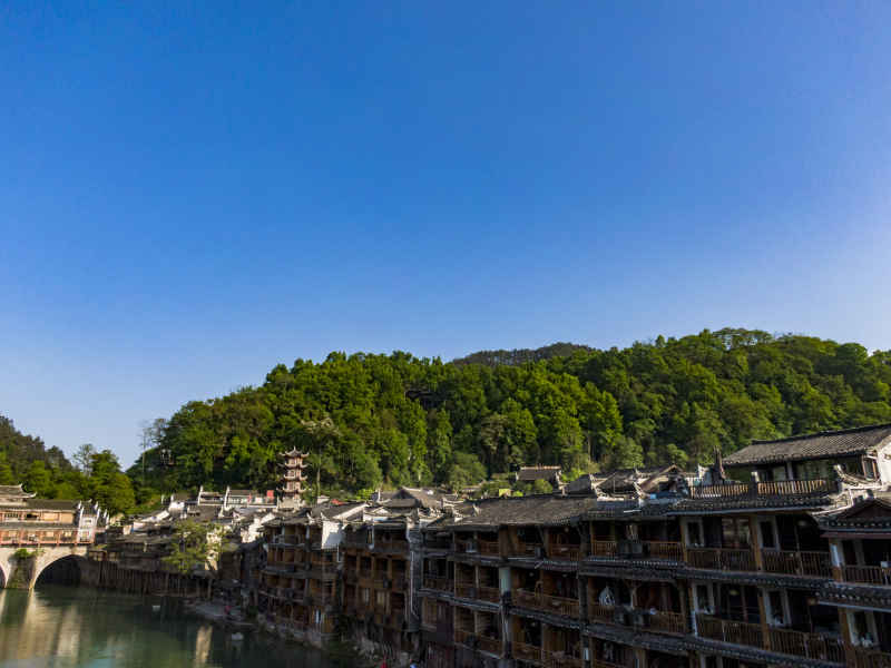 湖南湘西凤凰古城航拍