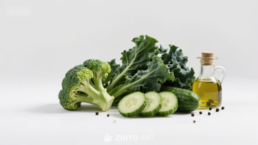 绿色蔬菜与橄榄油的健康组合