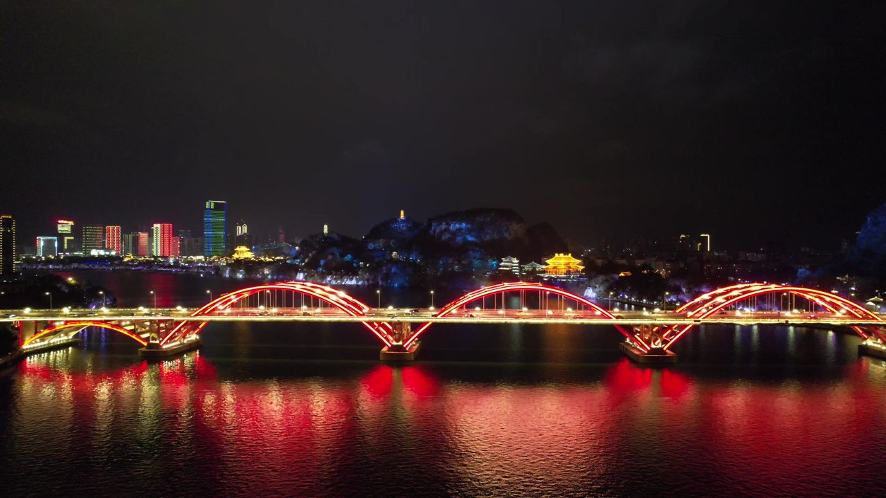 广西柳州柳江夜景文惠桥夜景灯光