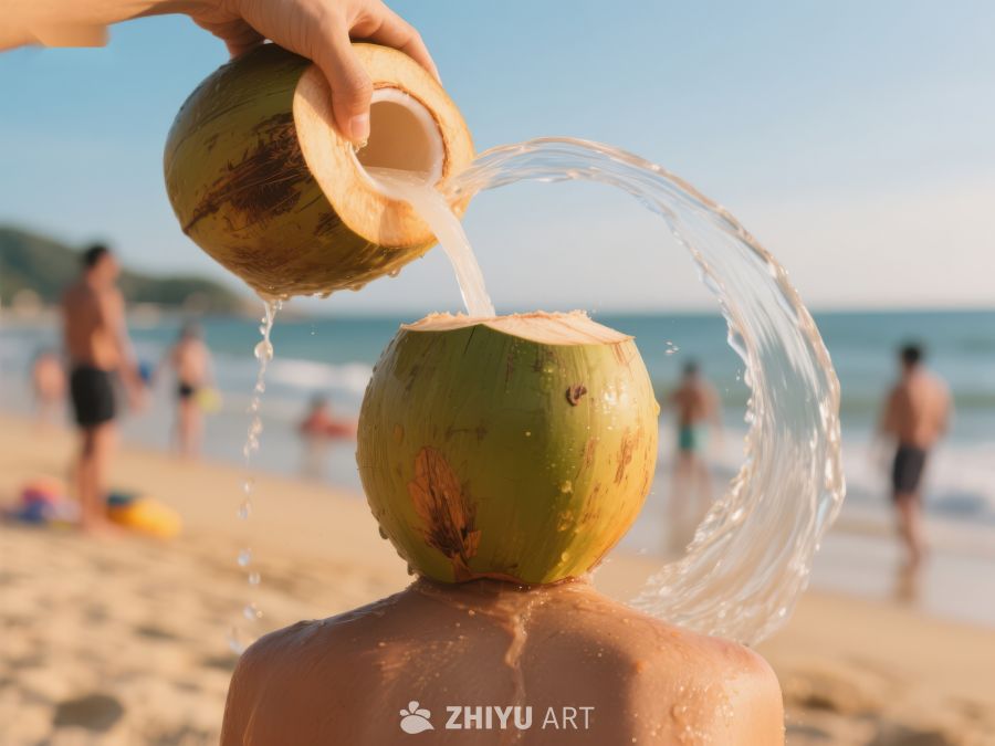 海滩椰子水倾倒瞬间 214