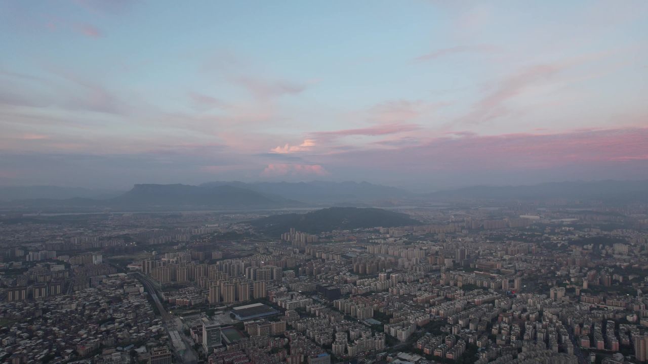 福建福州城市清晨闽江日出航拍
