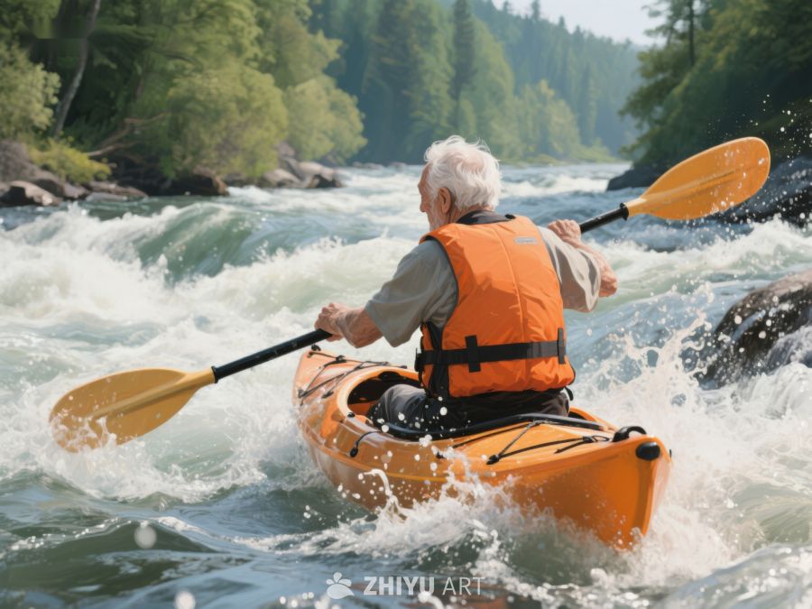 激流中划桨的皮划艇运动员 159