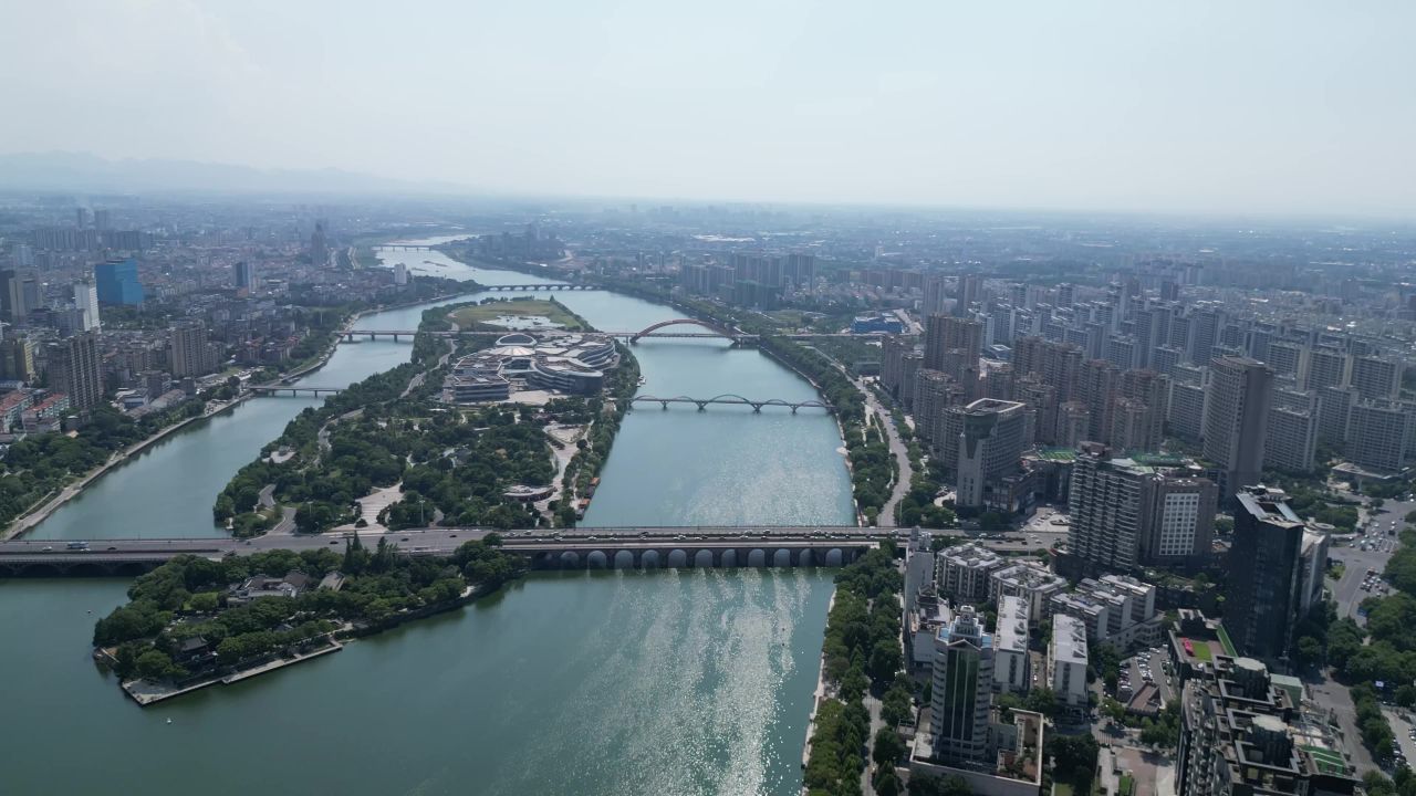 航拍金华五百滩公园