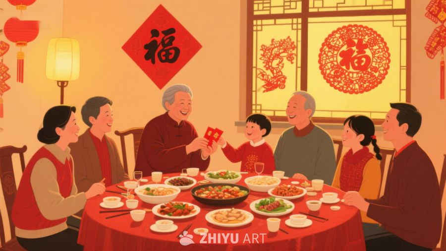 家庭围坐共庆节日温馨聚餐 570