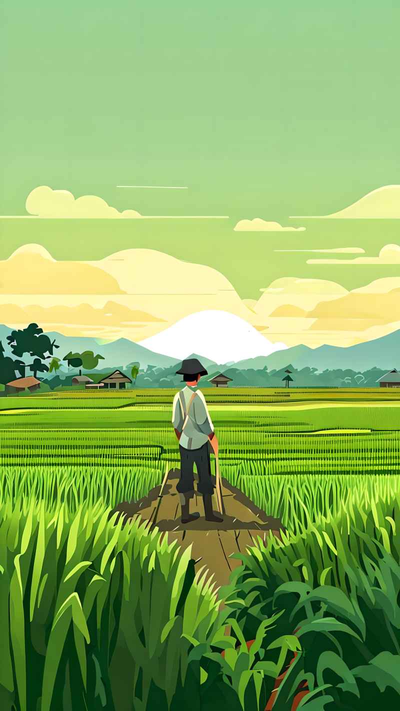 稻田和农作物中的农民绿色范例风格插画 40