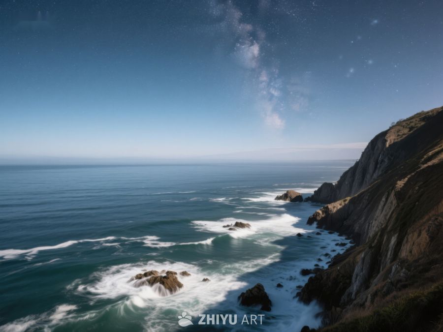 海岸悬崖与星空下的海洋 19
