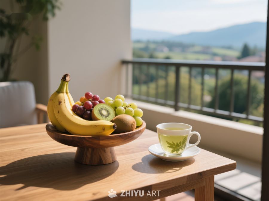 阳台上的水果与茶杯 768