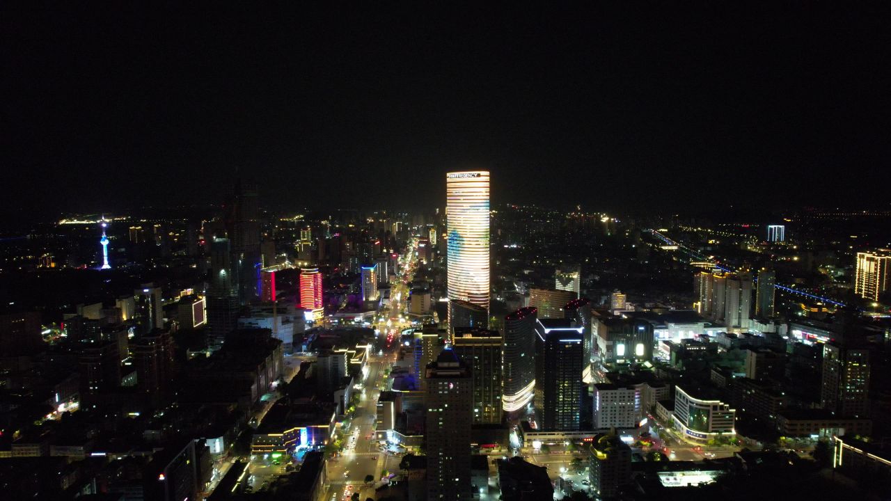 江苏徐州苏宁广场夜景航拍