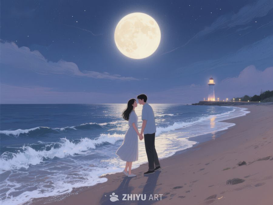 月下海滩情侣相拥 1213