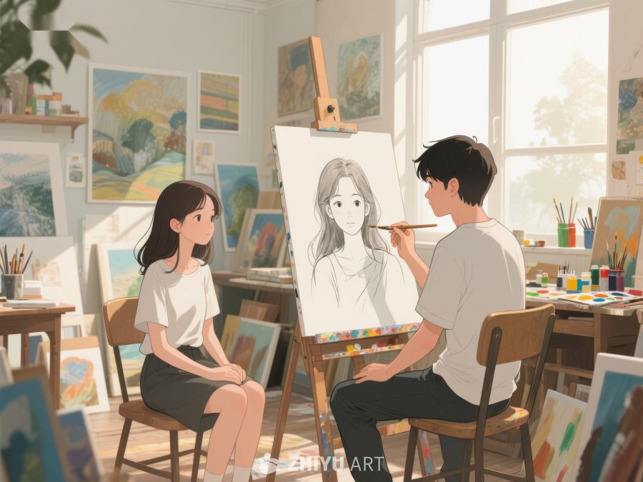 画家在工作室为模特画像 361