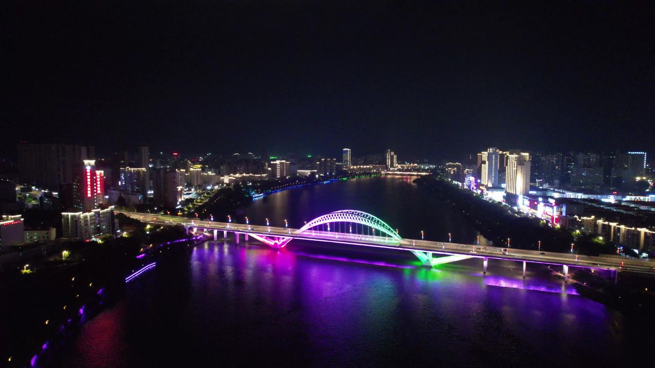江西赣州章水两岸夜景灯光航拍