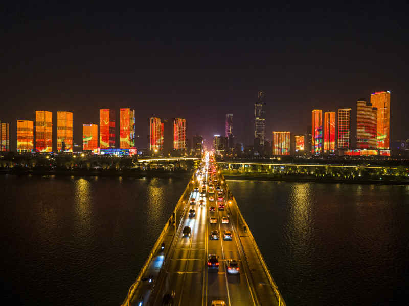 湖南长沙城市夜景灯光航拍摄影图