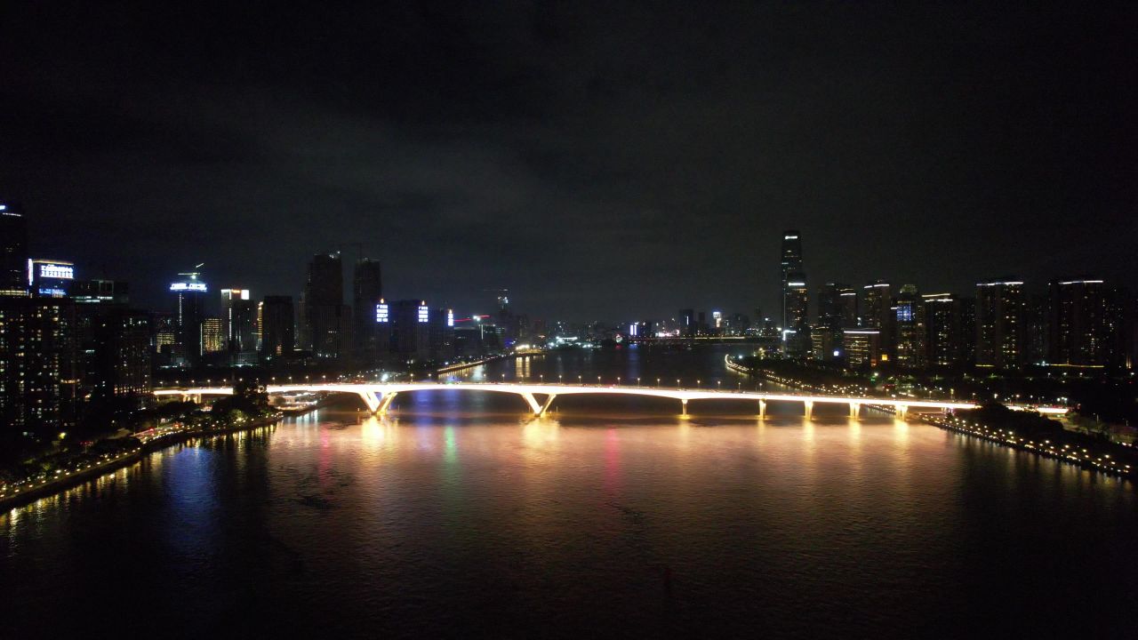 广州塔珠江夜景灯光航拍 