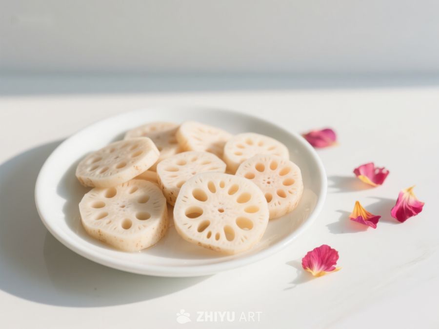 莲藕切片与花瓣点缀的清新画面 243