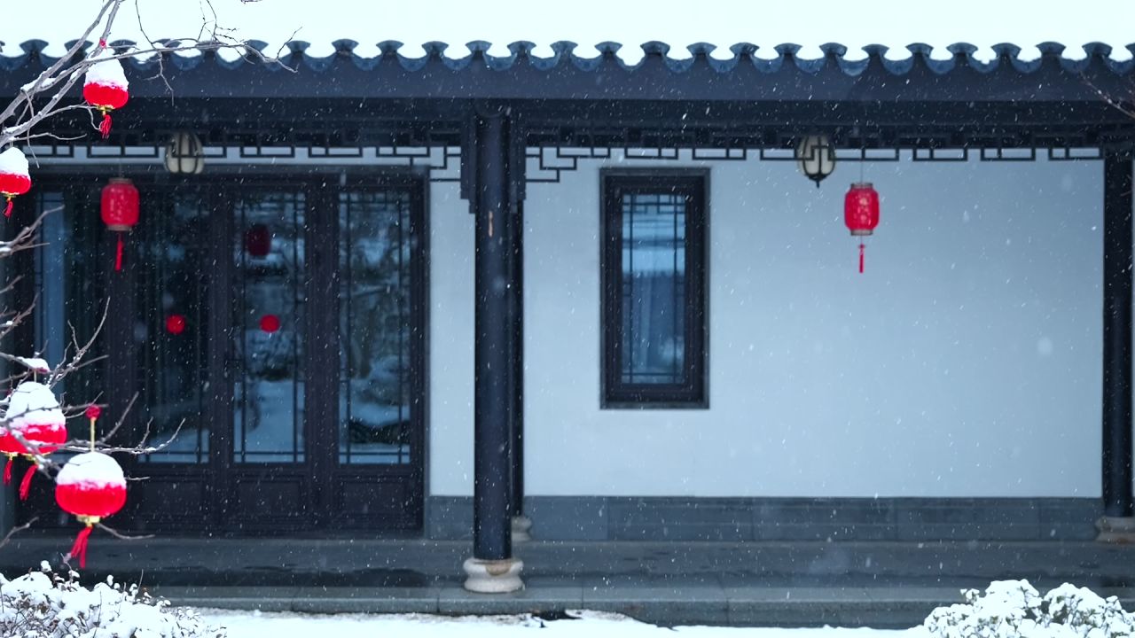 中式雪景 园林雪景