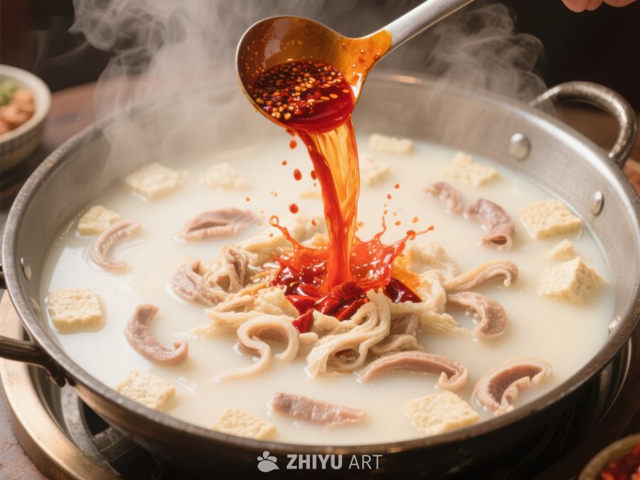 麻辣汤锅，红油倾注瞬间 407
