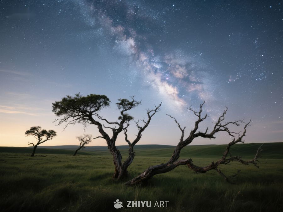 星空下的孤树剪影 175