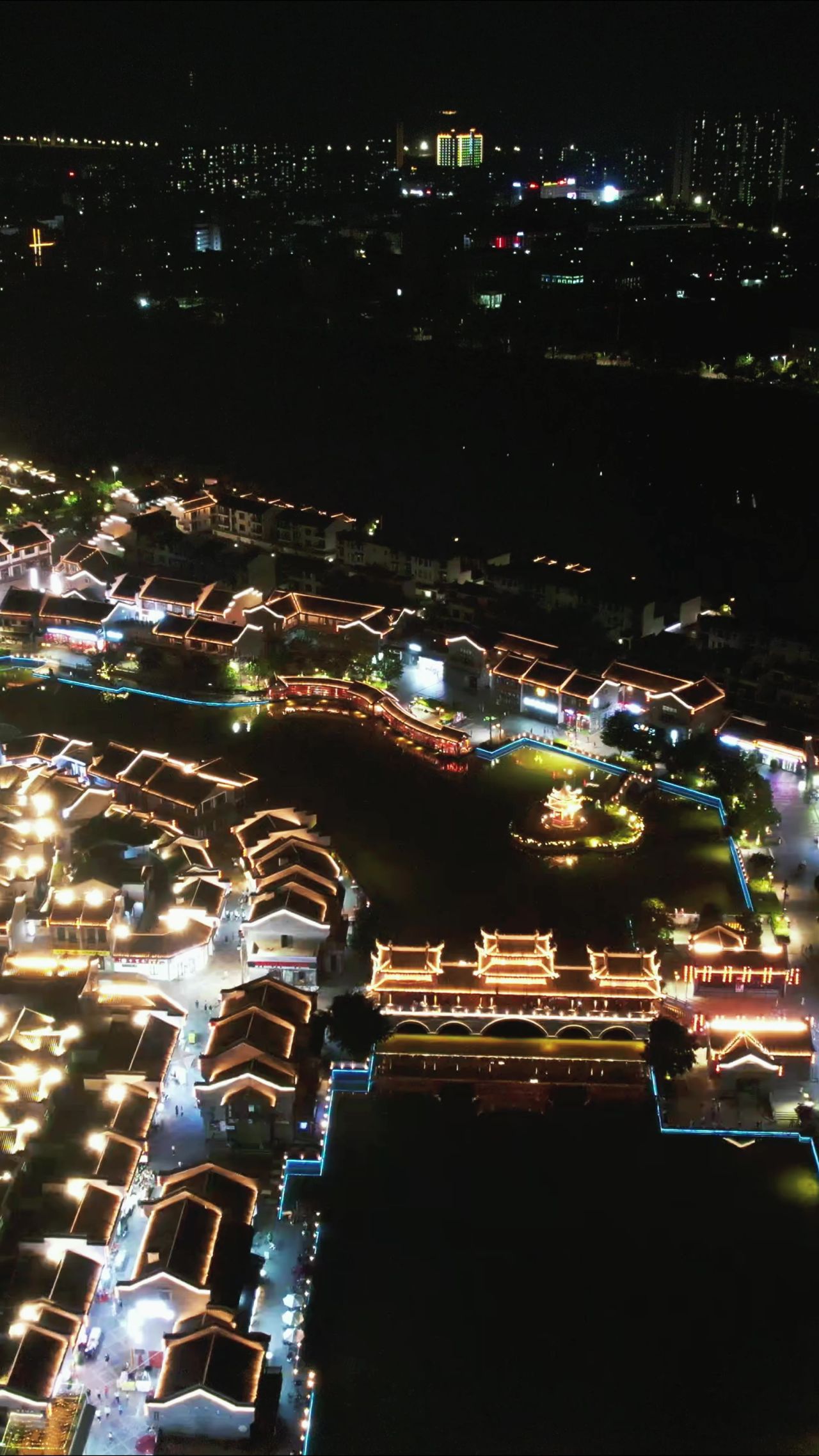 广西太平府太平古城夜景竖屏航拍 