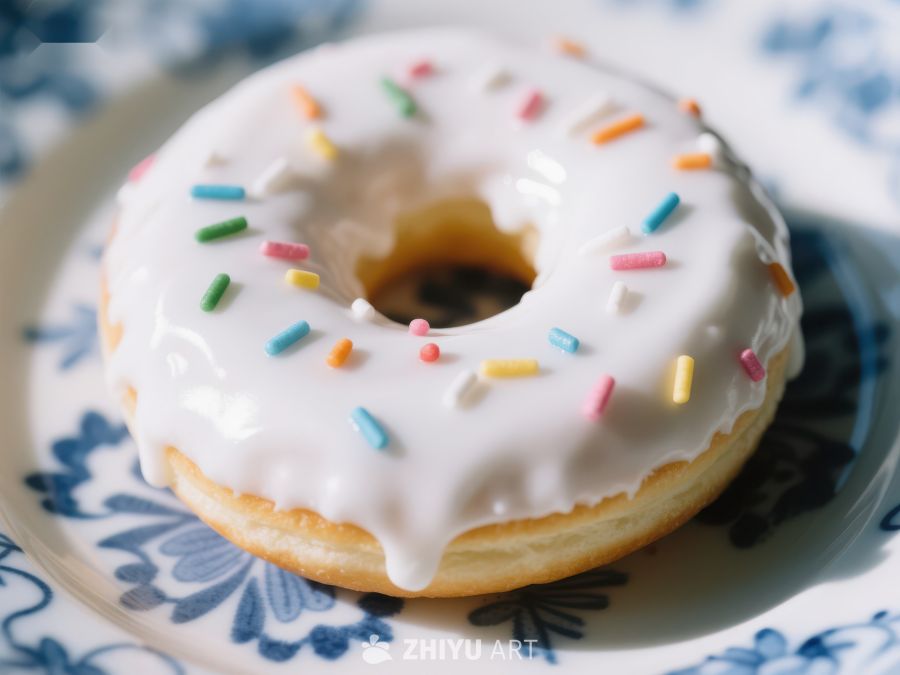 撒满彩色糖粒的奶油甜甜圈
