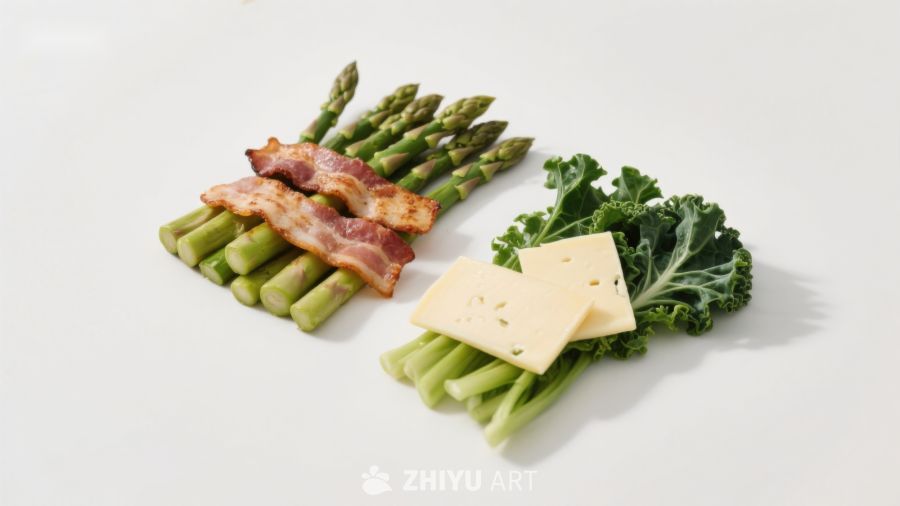 芦笋培根奶酪与羽衣甘蓝