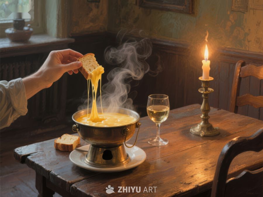 热奶酪火锅与面包的美味瞬间 875