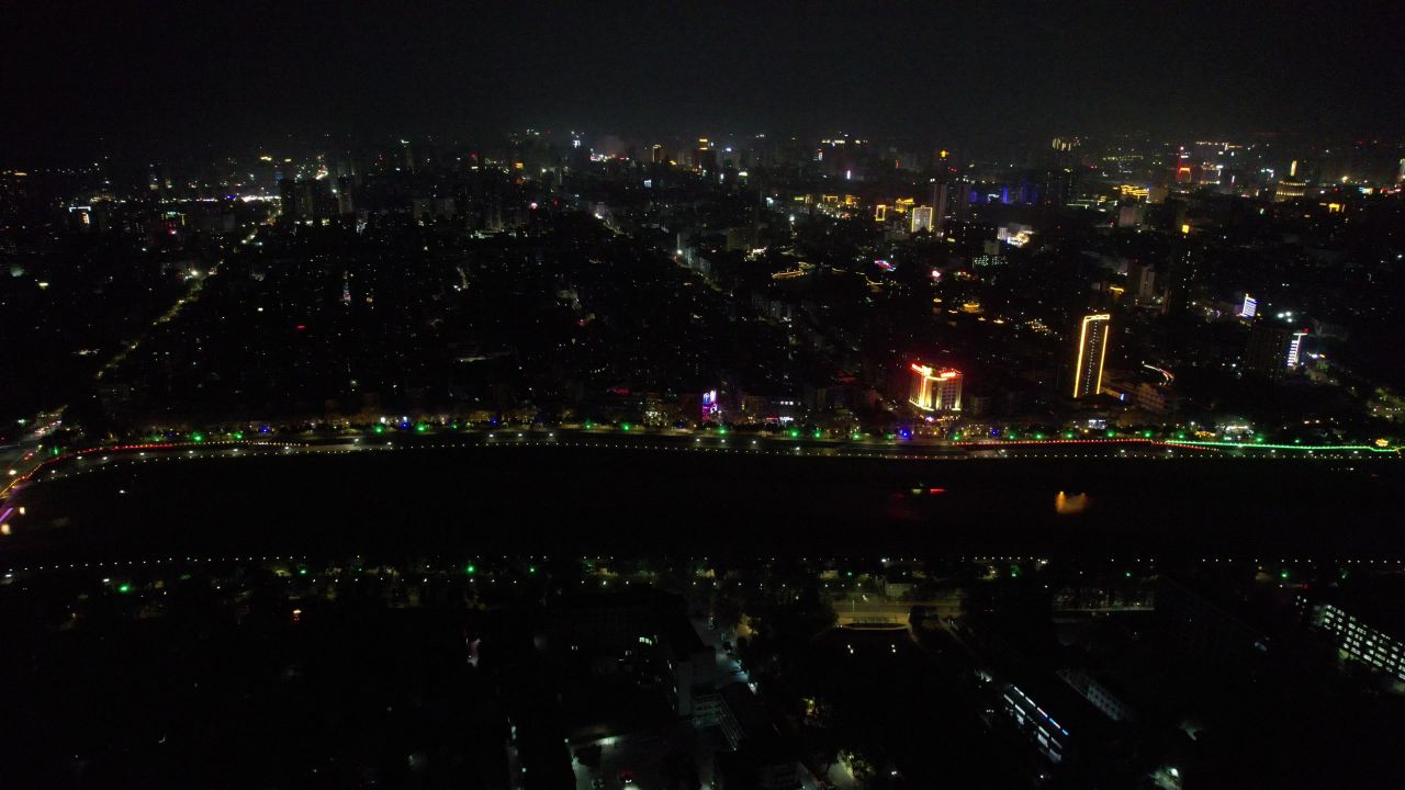 广东茂名城市夜景灯光航拍