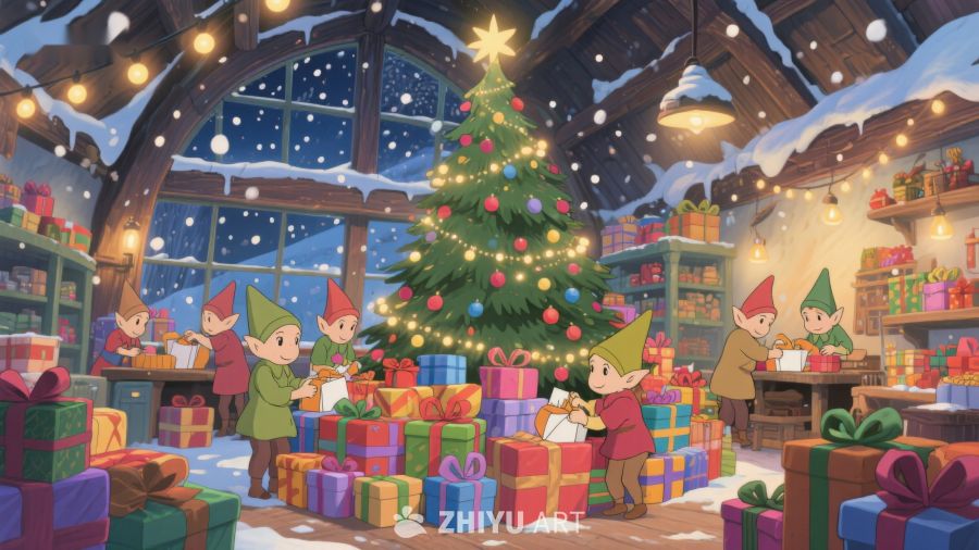 圣诞树下忙碌的精灵们 216
