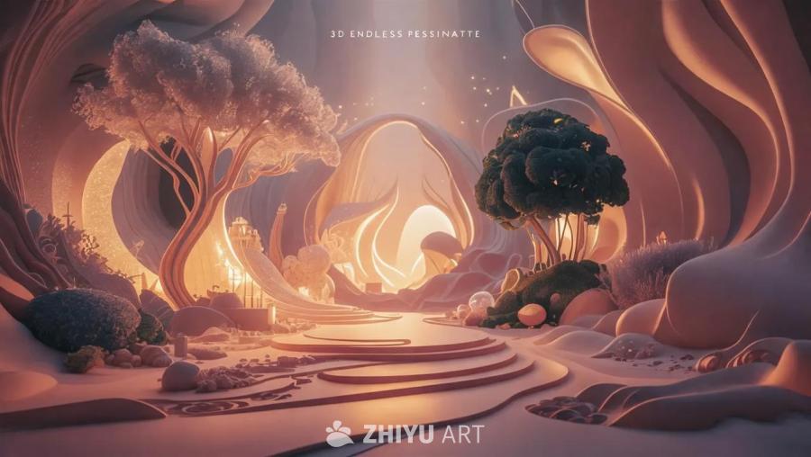 一个迷人的3D场景，具有复杂的细节和逼真的纹理，展
