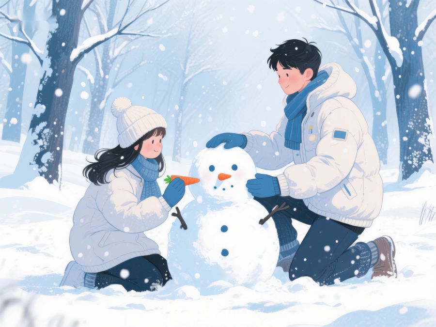冬日雪地，亲子堆雪人 92