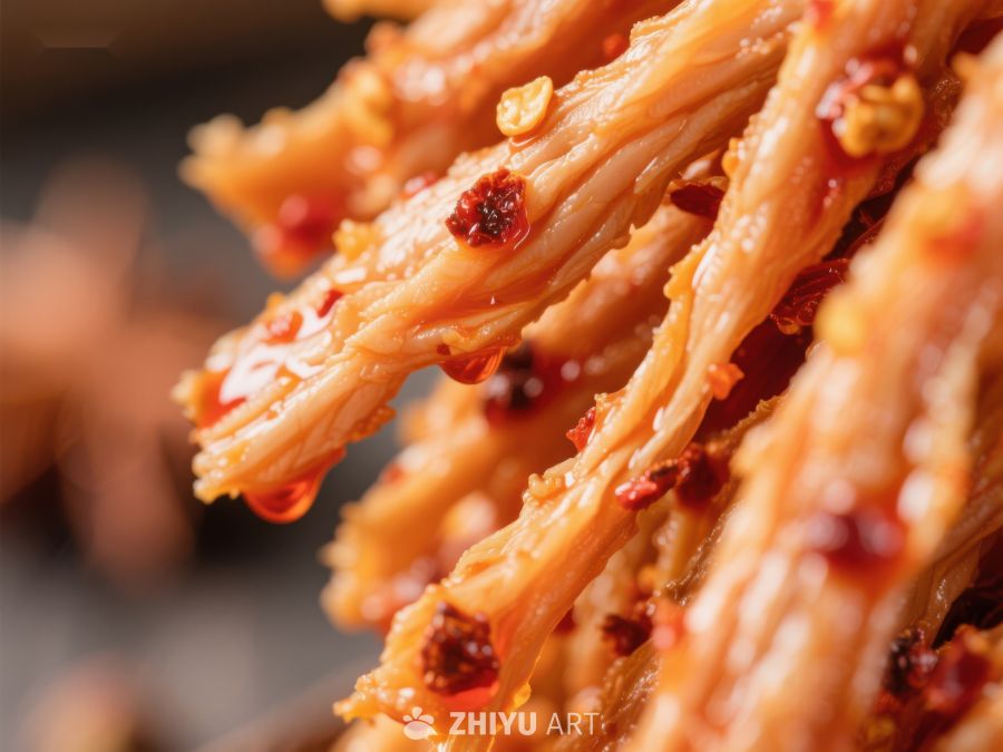 麻辣鸭肠特写，诱人美食 961